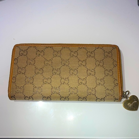 Gucci Handbags - Gucci Wallet Long Heart Zip Around Beige PVC with Gucci heart pull tab